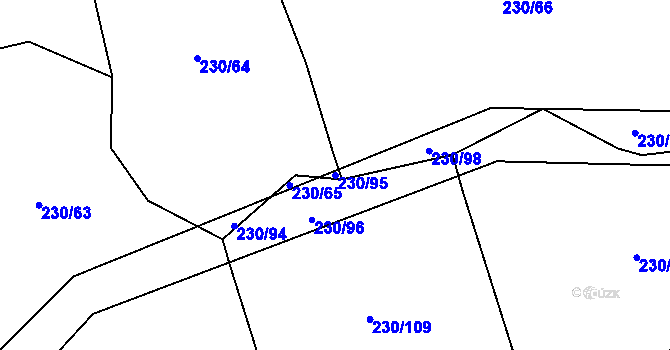 Parcela st. 230/95 v KÚ Strýčkovice, Katastrální mapa