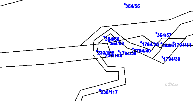 Parcela st. 230/105 v KÚ Strýčkovice, Katastrální mapa