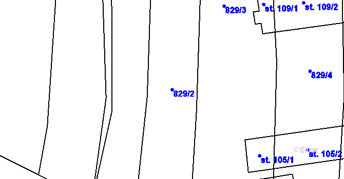 Parcela st. 829/2 v KÚ Strýčkovice, Katastrální mapa