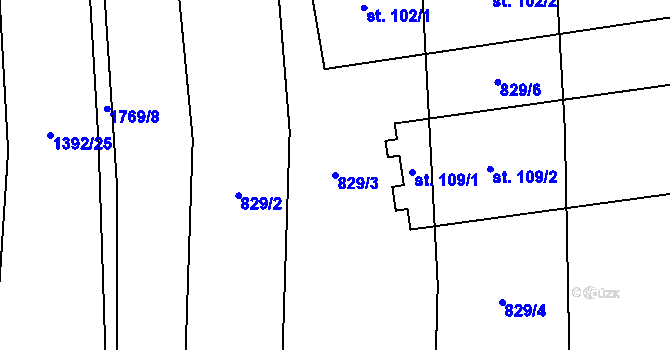 Parcela st. 829/3 v KÚ Strýčkovice, Katastrální mapa