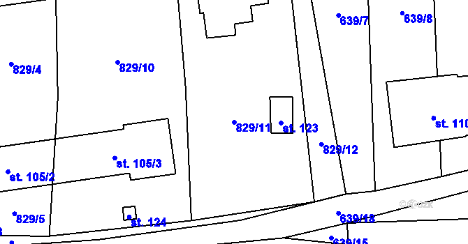 Parcela st. 829/11 v KÚ Strýčkovice, Katastrální mapa