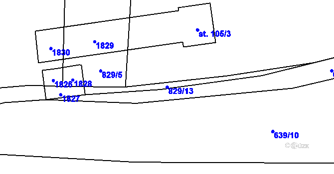 Parcela st. 829/13 v KÚ Strýčkovice, Katastrální mapa