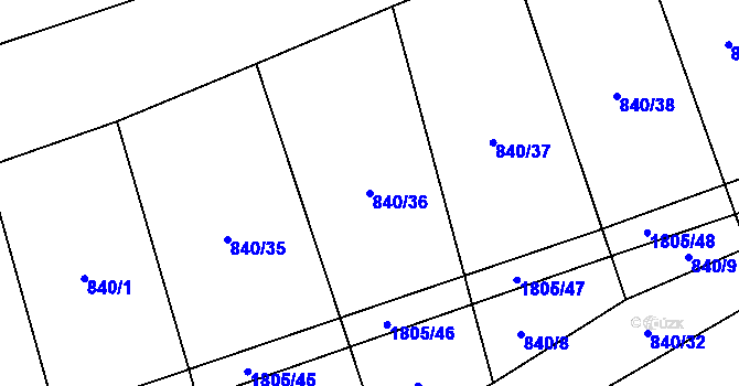 Parcela st. 840/36 v KÚ Strýčkovice, Katastrální mapa
