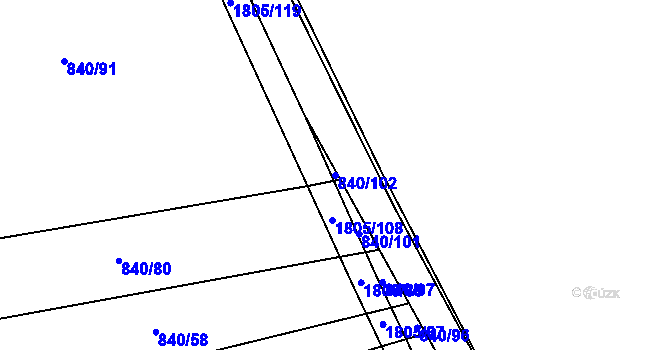 Parcela st. 840/102 v KÚ Strýčkovice, Katastrální mapa