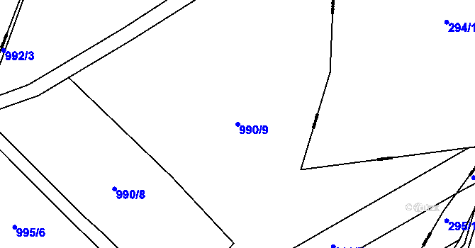 Parcela st. 990/9 v KÚ Strýčkovice, Katastrální mapa