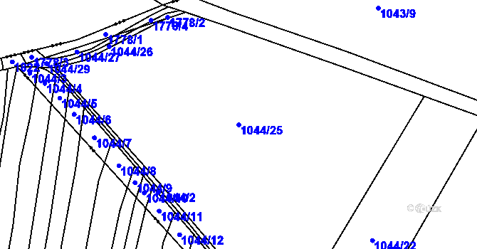 Parcela st. 1044/25 v KÚ Strýčkovice, Katastrální mapa