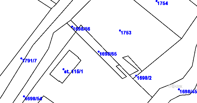 Parcela st. 1698/65 v KÚ Strýčkovice, Katastrální mapa