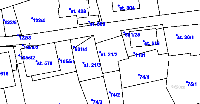 Parcela st. 21/2 v KÚ Středokluky, Katastrální mapa