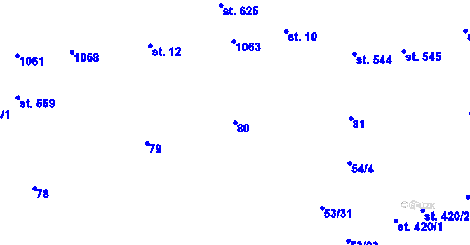 Parcela st. 80 v KÚ Středokluky, Katastrální mapa