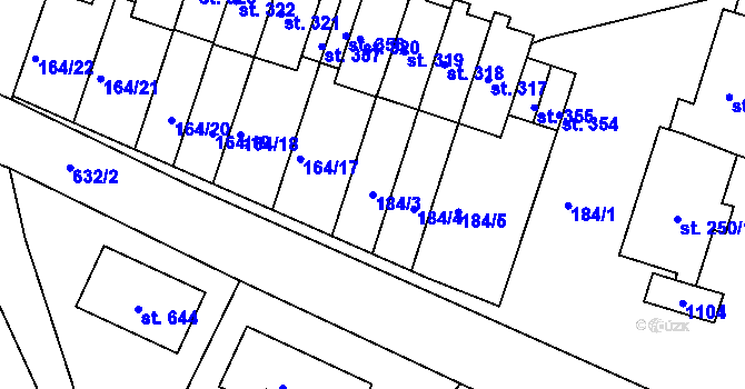 Parcela st. 184/3 v KÚ Středokluky, Katastrální mapa