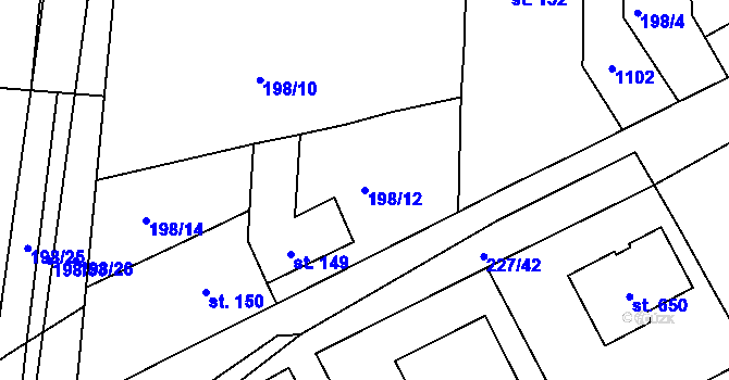 Parcela st. 198/12 v KÚ Středokluky, Katastrální mapa