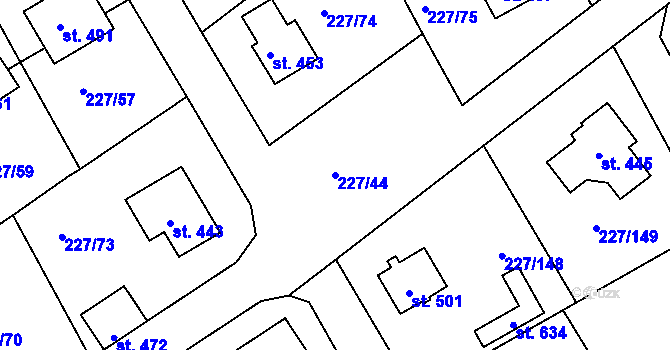 Parcela st. 227/44 v KÚ Středokluky, Katastrální mapa