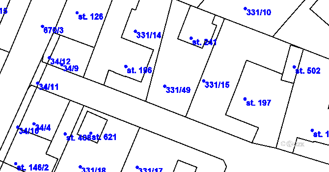 Parcela st. 331/49 v KÚ Středokluky, Katastrální mapa