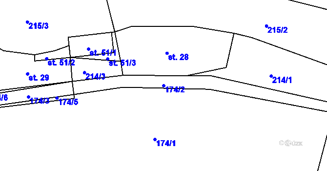 Parcela st. 174/2 v KÚ Střeleč, Katastrální mapa