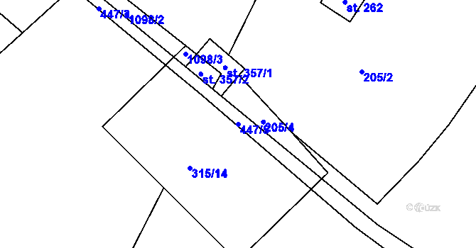 Parcela st. 447/5 v KÚ Střeleč, Katastrální mapa