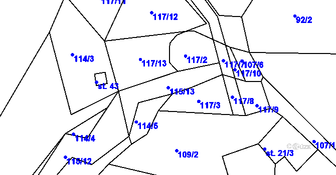 Parcela st. 115/13 v KÚ Střeleč, Katastrální mapa