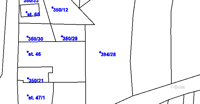 Parcela st. 394/28 v KÚ Střeleč, Katastrální mapa