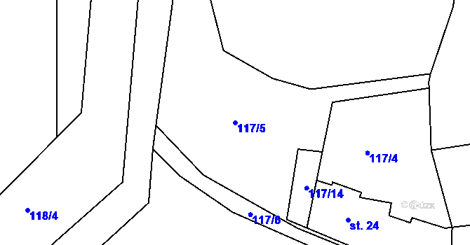 Parcela st. 117/5 v KÚ Střeleč, Katastrální mapa