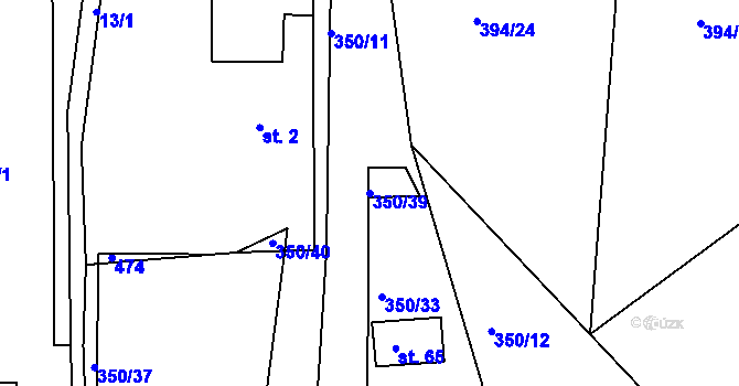 Parcela st. 350/39 v KÚ Střeleč, Katastrální mapa