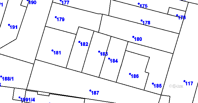 Parcela st. 183 v KÚ Střelice u Brna, Katastrální mapa