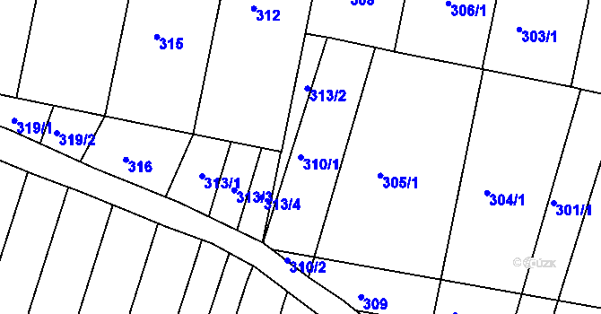 Parcela st. 310/1 v KÚ Střelice u Brna, Katastrální mapa