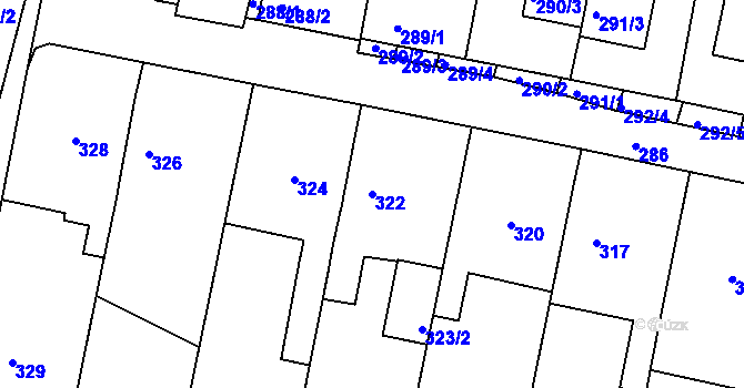Parcela st. 322 v KÚ Střelice u Brna, Katastrální mapa