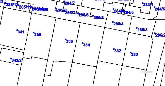 Parcela st. 334 v KÚ Střelice u Brna, Katastrální mapa