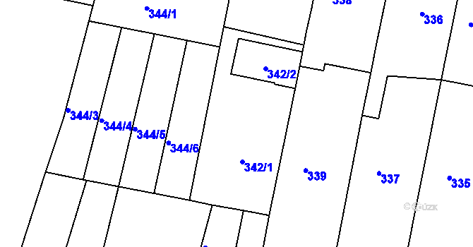 Parcela st. 342 v KÚ Střelice u Brna, Katastrální mapa
