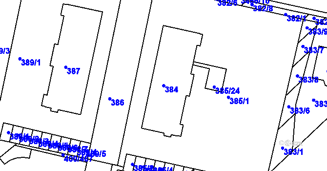 Parcela st. 384 v KÚ Střelice u Brna, Katastrální mapa