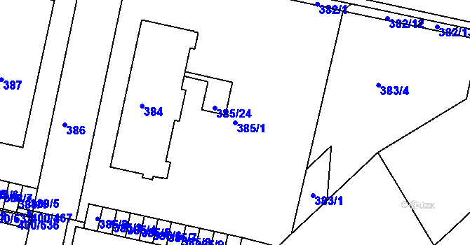 Parcela st. 385/1 v KÚ Střelice u Brna, Katastrální mapa