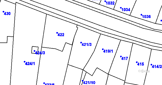 Parcela st. 421/3 v KÚ Střelice u Brna, Katastrální mapa