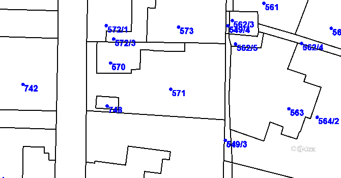 Parcela st. 571 v KÚ Střelice u Brna, Katastrální mapa