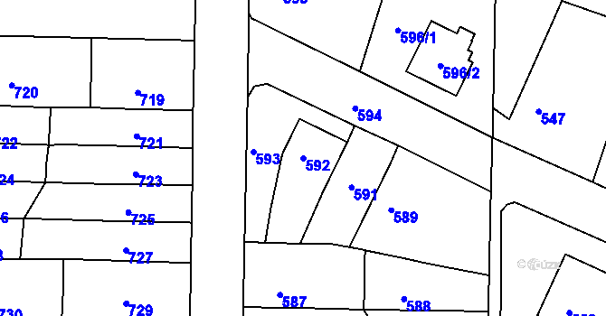 Parcela st. 592 v KÚ Střelice u Brna, Katastrální mapa