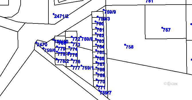 Parcela st. 765 v KÚ Střelice u Brna, Katastrální mapa
