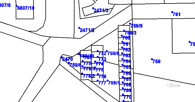 Parcela st. 772 v KÚ Střelice u Brna, Katastrální mapa