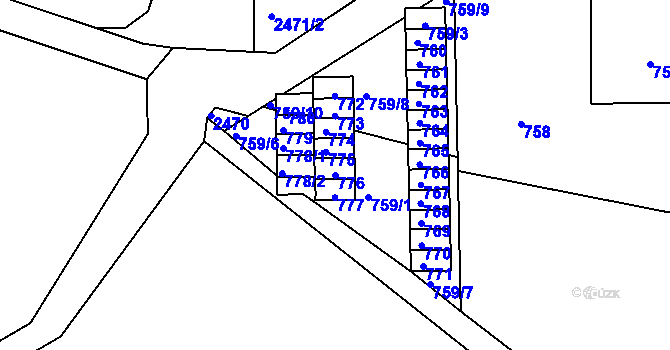 Parcela st. 776 v KÚ Střelice u Brna, Katastrální mapa
