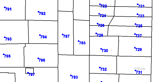 Parcela st. 785 v KÚ Střelice u Brna, Katastrální mapa