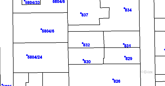 Parcela st. 832 v KÚ Střelice u Brna, Katastrální mapa