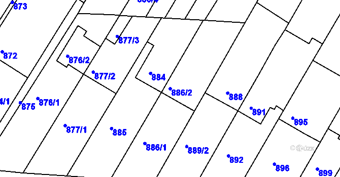 Parcela st. 886/2 v KÚ Střelice u Brna, Katastrální mapa