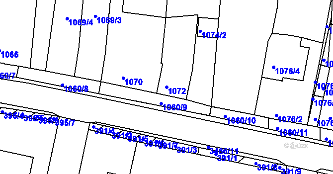 Parcela st. 1072 v KÚ Střelice u Brna, Katastrální mapa