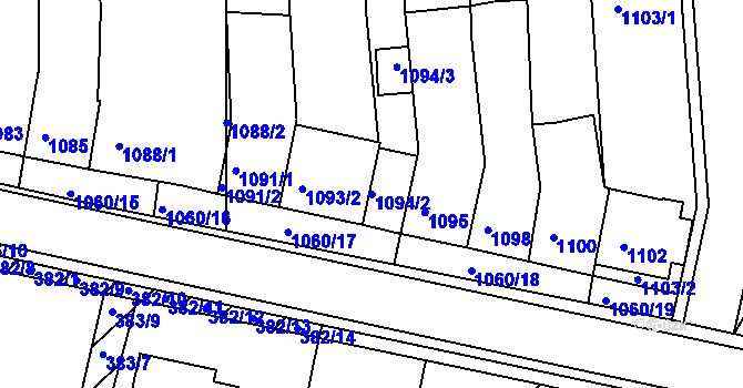 Parcela st. 1094/2 v KÚ Střelice u Brna, Katastrální mapa