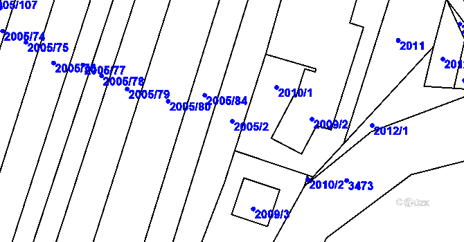Parcela st. 2005/2 v KÚ Střelice u Brna, Katastrální mapa