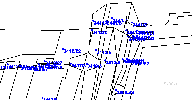 Parcela st. 3412/5 v KÚ Střelice u Brna, Katastrální mapa