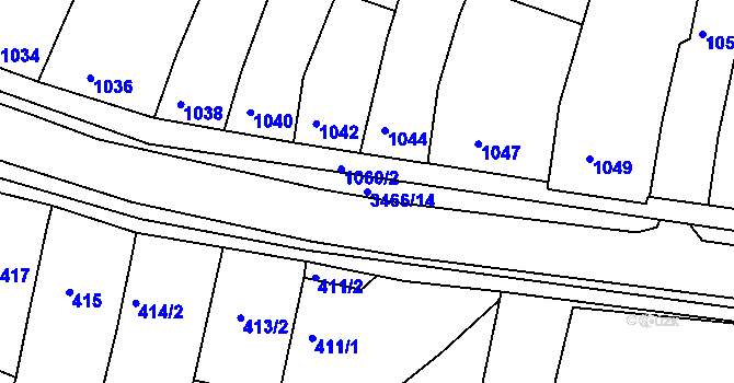 Parcela st. 3466/14 v KÚ Střelice u Brna, Katastrální mapa