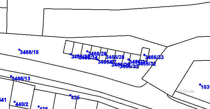 Parcela st. 3466/28 v KÚ Střelice u Brna, Katastrální mapa
