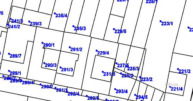 Parcela st. 229/4 v KÚ Střelice u Brna, Katastrální mapa