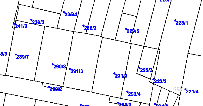 Parcela st. 231/4 v KÚ Střelice u Brna, Katastrální mapa