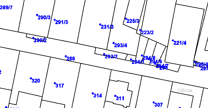 Parcela st. 293/2 v KÚ Střelice u Brna, Katastrální mapa