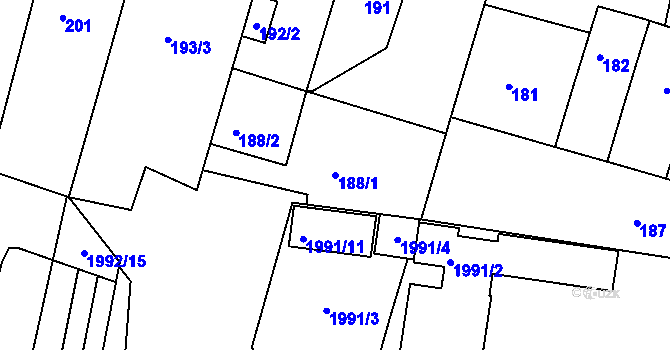 Parcela st. 188/1 v KÚ Střelice u Brna, Katastrální mapa