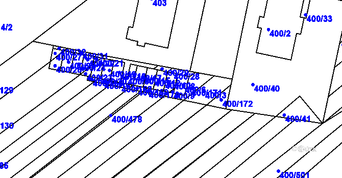 Parcela st. 400/8 v KÚ Střelice u Brna, Katastrální mapa